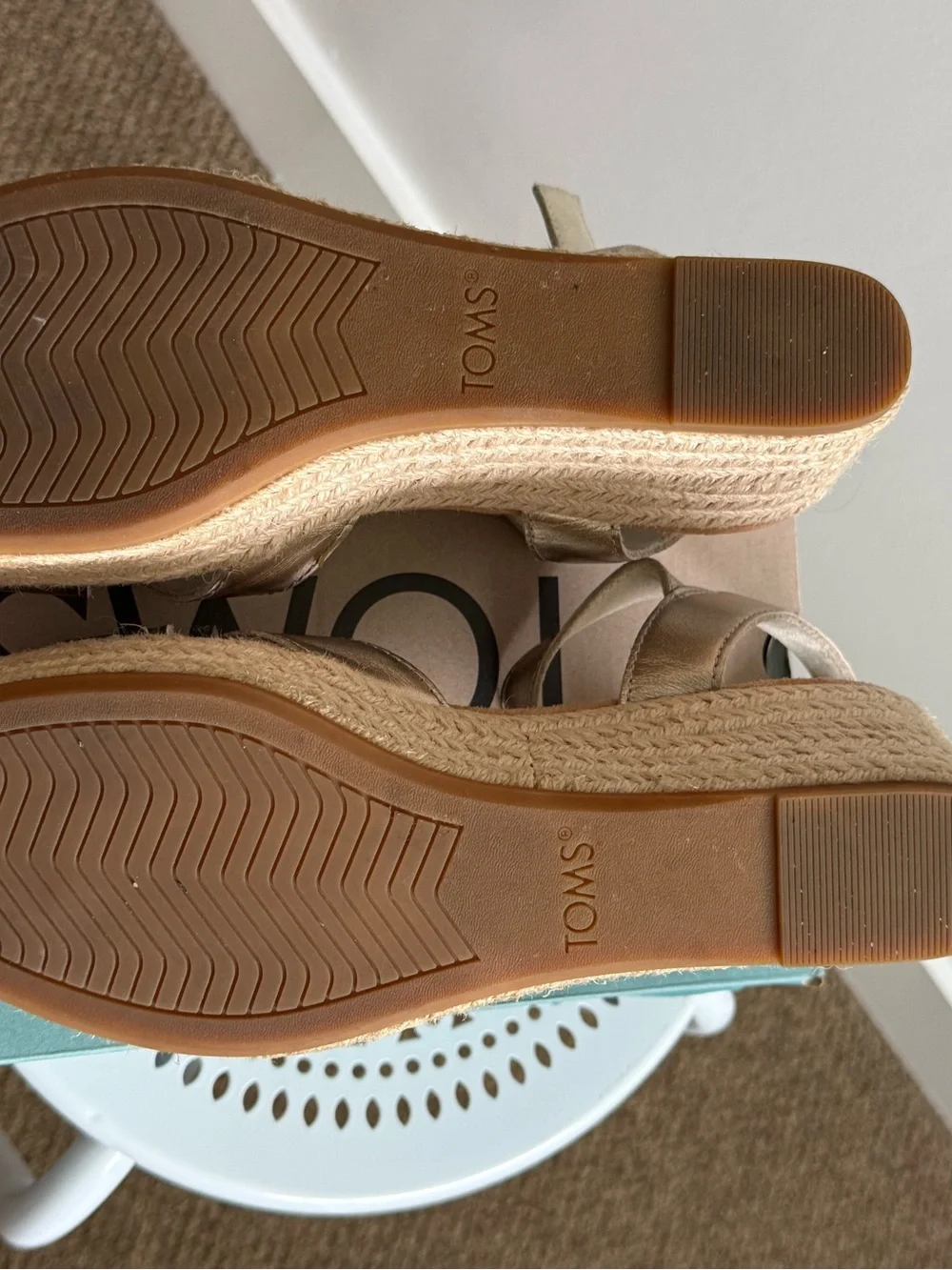 Toms Metallic Gold Women’s Espadrille Wedge Sandals - Picture 5 of 5